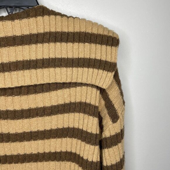 LINE AND DOT Sweater Womens Medium M  Brown Striped Popover Collared Stretch - Picture 5 of 8